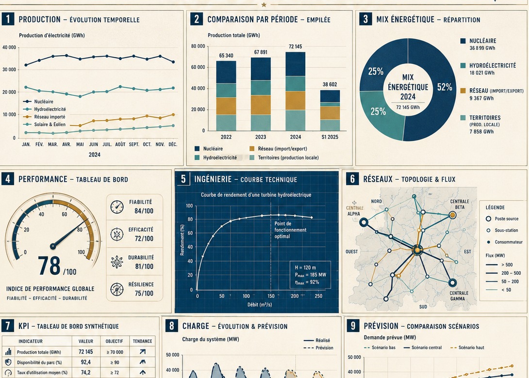 Tableau de bord de graphiques et indicateurs
